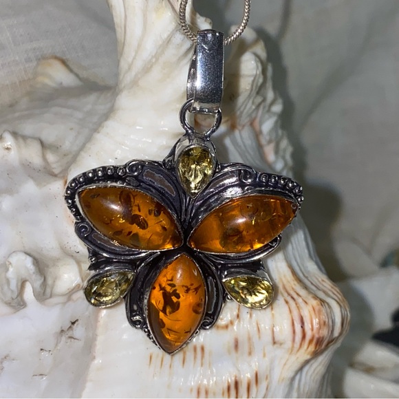 Amber + Citrine vintage multi-gem statement pendant - Picture 3 of 8
